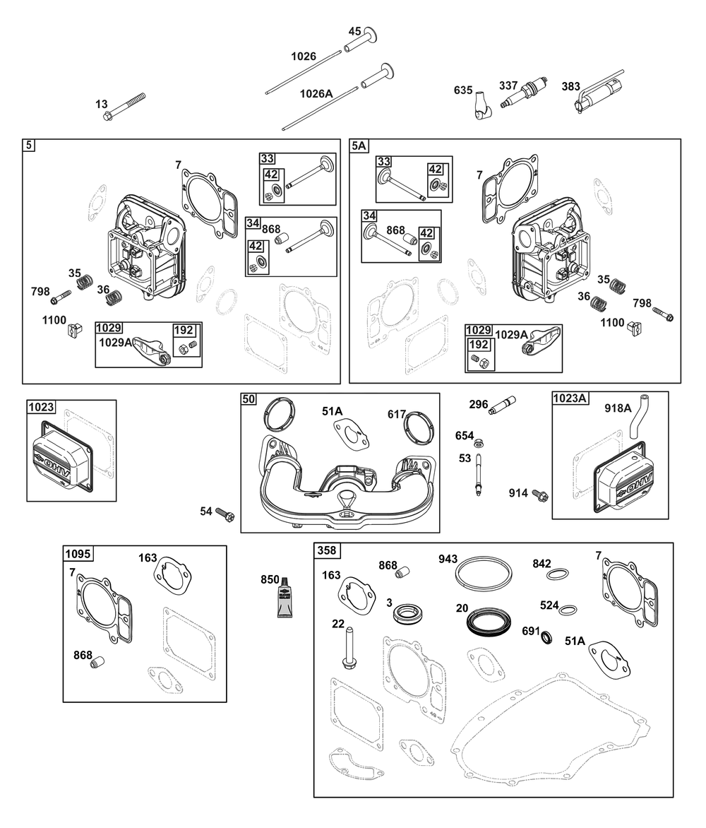 Cylinder Head Group Diagram and Parts List for 40U777-0010-G1 400000 - 699999 Briggs and Stratton Engine